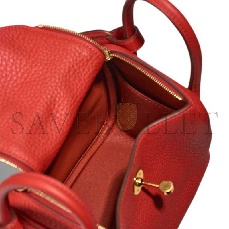 HERMES LINDY MINI 19 BAG CLEMENCE GOLD HARDWARE (19*12*9.5cm)